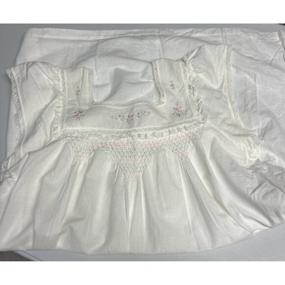 Barbizon Vintage Night Gown White Cotton Embroidered Flowers L - Picture 4 of 8